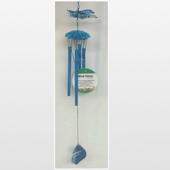 New Russo III Wind Chime Dragonfly Blue Metal Glass Home Outdoor - Picture 3 of 16